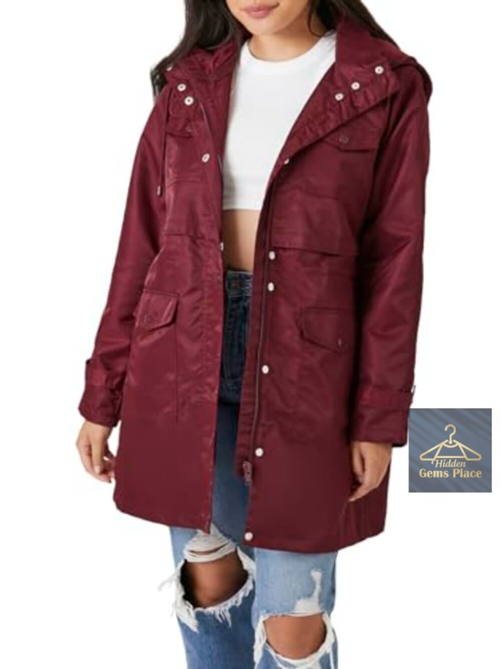 Longline Trench Coat with Drawstring Hood Dual Closure